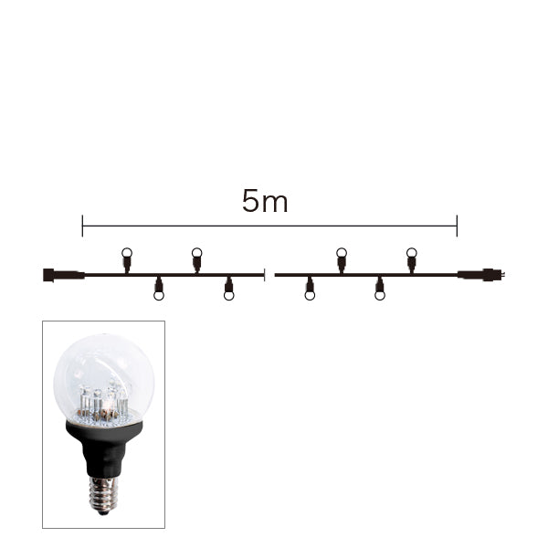 LEDデコゴルフボールソケットケーブル5m 黒コード クリア